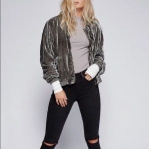 FREE PEOPLE velvet ruched bomber jacket